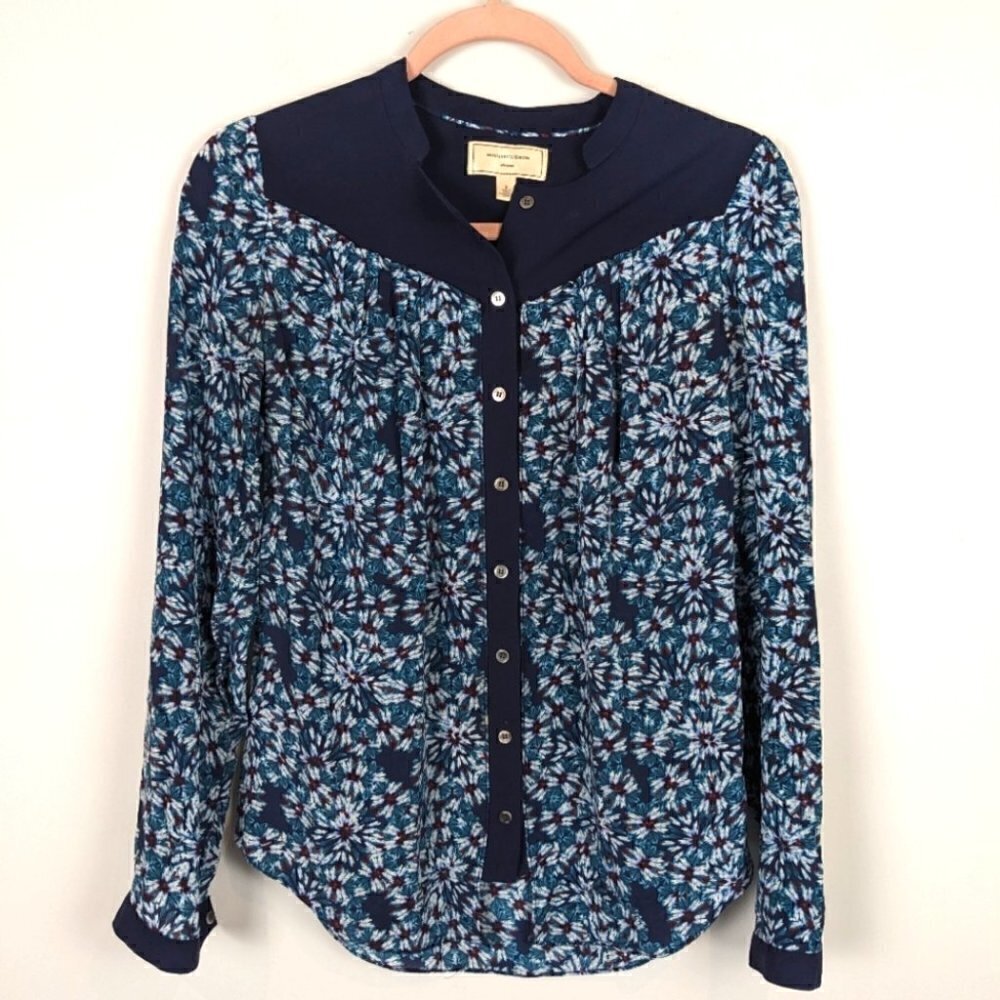 Anthropologie floral moulinette soeurs Silk Button down blouse